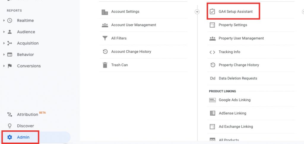 admin > ga4 setup assistant