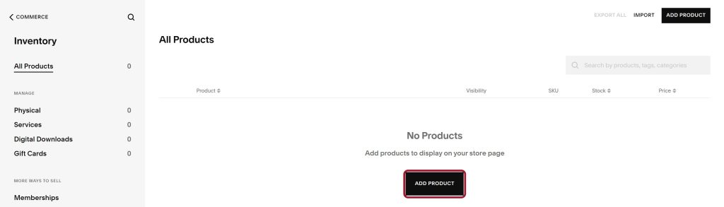 Add product option for Squarespace