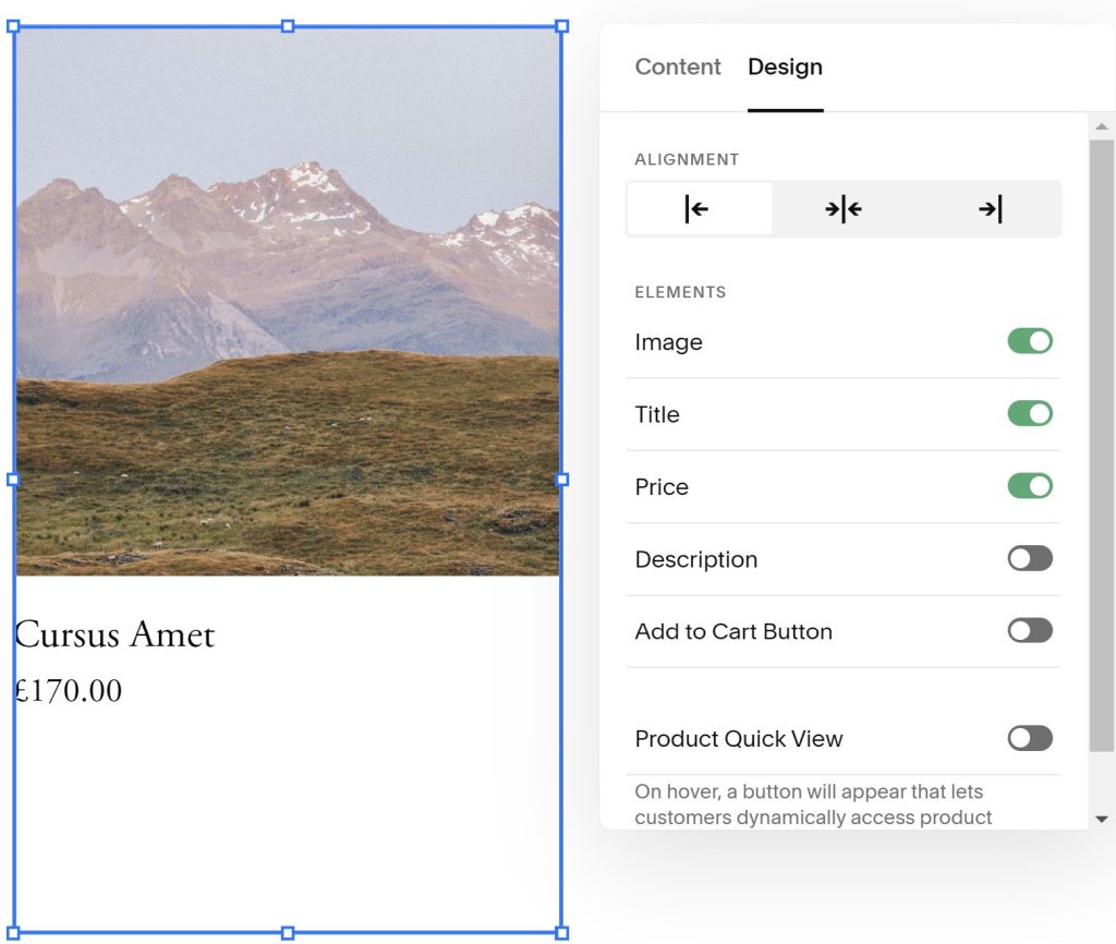 Design setting for a product button