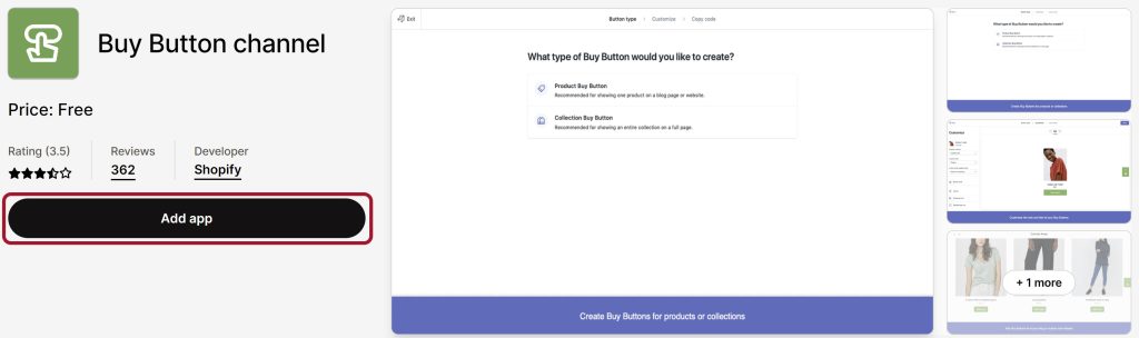 Adding the Shopify buy button channel app