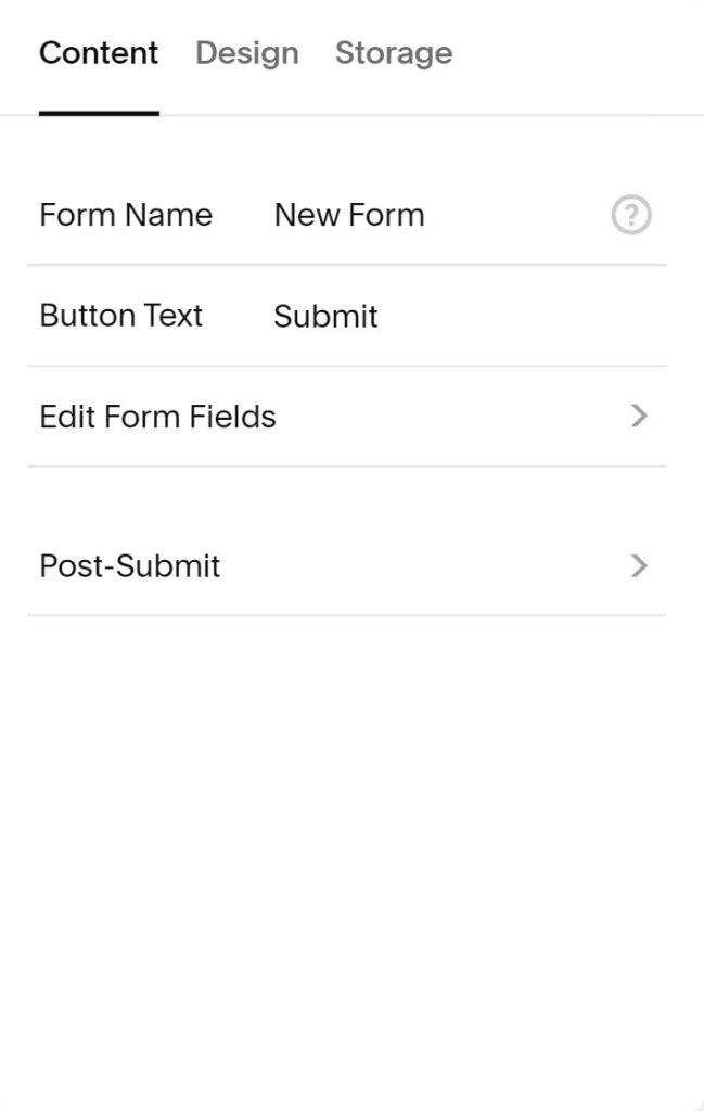 Content tab in the form button settings.