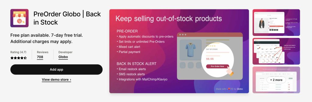 PreOrder Globo, Back in Stock - Pre-Order app by Globo